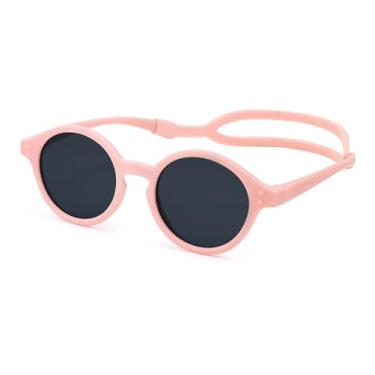 Imagem de NULOOQ Óculos de sol polarizados para bebês com alça de silicone - Óculos de sol flexíveis TPEE flexíveis para bebês de 0 a 24 meses, C4* (armação rosa/lente cinza), 116