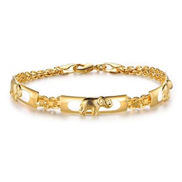 Imagem de Braceletes de elefante banhados a ouro 18 K da Barzel (várias opções de elefantes) 7.5 Inch Dourado