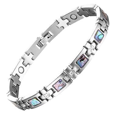 Imagem de Pulseiras magnéticas para mulheres para alívio da dor de artrite em aço inoxidável pulseiras de cristal 20 cm ajustáveis.., 8 inch, Aço inoxidável, Cristal