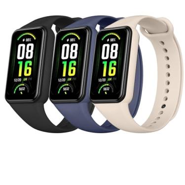 Imagem de Amzpas Pulseiras de TPU para Amazfit Band 7 Fitness & Health Tracker, pacote com 3 pulseiras macias e respiráveis, pulseira esportiva de substituição ajustável para mulheres e homens