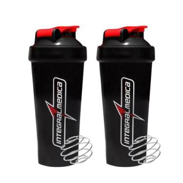 Imagem de Kit 2 Coqueteleira 600ml Academia Integralmédica C/ Blender Mola Preta