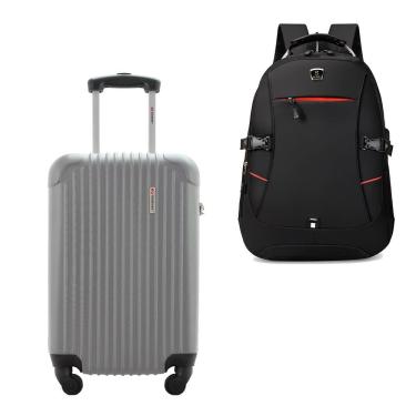 Imagem de Kit Mala de Bordo 10kg Viagem Rígida Rodas 360º ABS Cadeado Segredo Gladiador A2MB com Mochila Executiva Notebook 102