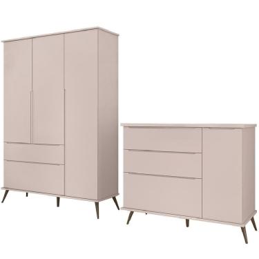 Imagem de Jogo De Quarto Infantil Guarda Roupa E Cômoda 100% Mdf Melinda Rosê - Phoenix