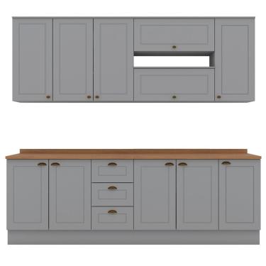 Imagem de Cozinha Modulada 10 Pecas 240cm Ce792 Americana Henn Cinza Nature