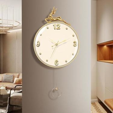 Imagem de DSSYUYERT Relógio de parede, arte moderna, relógio de parede operado por bateria com pêndulo, relógio grande de metal silencioso sem tique-taque moderno para sala de estar interna escritório casa, 58