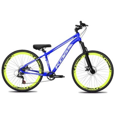 Imagem de Bicicleta Aro 26 KOG Freeride 1x7 – Estilo Grau, Suspensão 29”, Freios a Disco, Aros Vmaxx Neon – Bike Urbana de Alta Performance, Azul Cobalto, Adesivo Branco,Vmaxx Amarelo