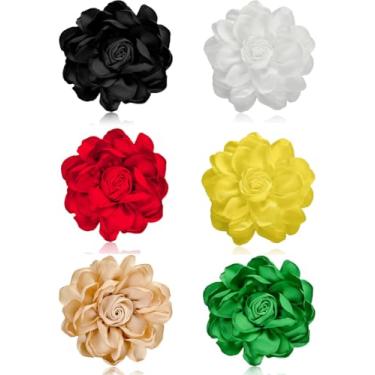 Imagem de Tornito 6 peças broche rosa e alfinete de tecido flor lapela broche grampo de cabelo chapéu broche festa de casamento dança banquete vestido acessórios de roupas para mulheres amarelo branco vermelho