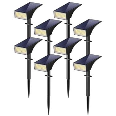 Imagem de Koicaxy Luzes solares para ambientes externos, pacote com 8, 100 LEDs, 4 modos de iluminação, holofote de paisagem, IP65, à prova d'água para jardim, quintal, caminho, casa, árvore, branco frio