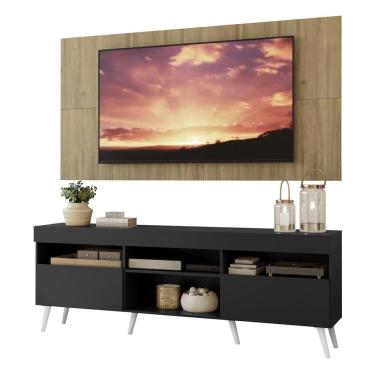 Imagem de Rack Painel e Suporte Tv 65 Preto Rustic Pés Retrô Branco