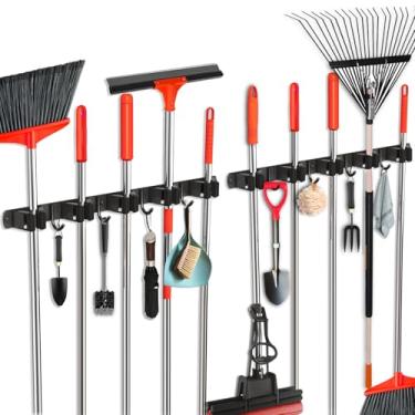 Imagem de FODARSAI Suporte de parede para esfregão e vassoura, suporte de parede atualizado para vassoura, organizador de vassoura de aço inoxidável para armário, garagem, lavanderia, cozinha, decoração de