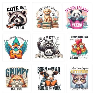 Imagem de Amazingxy 9 Peças De Adesivos Térmicos Com Estampa Animais Engraçados, Para Roupas, Apliques Laváveis, Faça Você Mesmo, Prensa Térmica, Vinil, Camisas, Capas Travesseiro