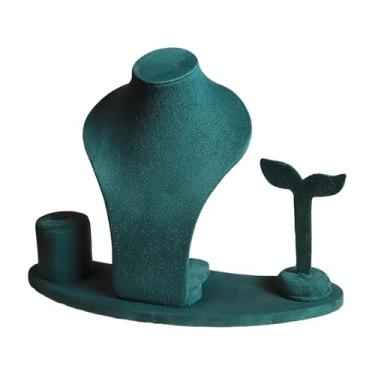 Imagem de Vaveren Suporte para manequim de colar, suporte para brincos, de veludo para venda, organizador de anéis, para joias para loja de varejo, Verde