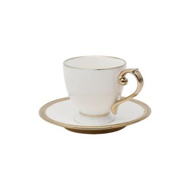 Imagem de Xícara De Chá Com Pires Borda Dourada Porcelana Paddy 200ml - WOLFF