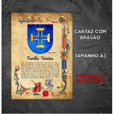 Imagem de Brasão da família Teixeira no cartaz tamanho A3 - @meu.brasao