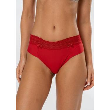 Imagem de Calcinha de Microfibra com Cós de Renda Fio Duplo - Gimara, GG, Rubi
