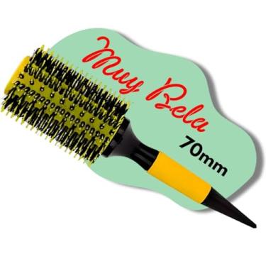 Imagem de Escova de Cabelo Profissional Redonda Cerdas Javali e Nylon (Amarelo, 70mm)
