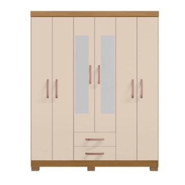 Imagem de Guarda Roupa Casal Vanessa 6 Portas e 2 Gavetas com Espelho Carvalho Americano Off White EdeCasaMoveis