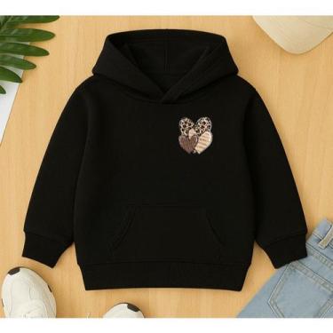 Imagem de Agasalho Moletom Canguru Estampa Minimalista Corações Oncinha Feminino