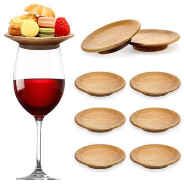 Imagem de Conjunto de 8 tampas de copo de vinho de madeira de acácia para charcutaria, tampas de copo de bebida, copos, topos de vidro, pratos de charcutaria, suprimentos, mini acessórios de tábua de