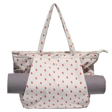 Imagem de ESVAN Bolsa de ioga feminina com cordão para escritório, treino, viagem, pilates, academia e praia (veludo cotelê, morango)