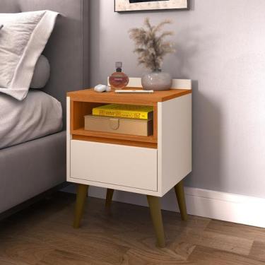 Imagem de Mesa De Cabeceira Retro Quarto Nicho Pés Anti umidade Palito 1 Gaveta 
