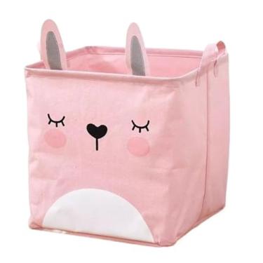Imagem de Baú de Brinquedos Infantil Dobrável Quadrado – Organizador Multiuso com Estampa Animal, Porta Brinquedos para Quarto(coelho rosa)