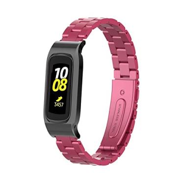 Imagem de Gheper Pulseira de relógio de metal compatível com Samsung Galaxy Fit2 SM-R220 de aço inoxidável, moldura protetora, design de pulseira de substituição para smartwatch Fit 2 SM-R220, acessório (rosa)