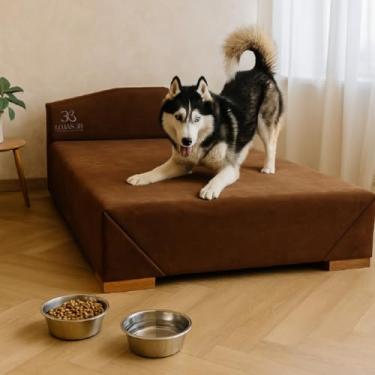 Imagem de Cama Box Pet 100cm para Cachorros de Grande Porte em Suede com Cabeceira (Marrom)