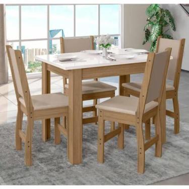 Imagem de Mesa c/ 4 Cadeiras Tampo Retangular sem Vidro Bellagio Carvalho Off Wh