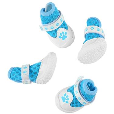 Imagem de Dioche Botas de Cães Respiráveis ​​da Moda Com Resistência a Deslizamento - Mesh Sapatos Leves de Cachorro para Caminhada Ao Ar Livre - 4pcs Protetores de Pata Azul (Azul)