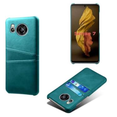 Imagem de Capa compatível com Sharp Aquos Sense 7, capa de couro PU - Capa de telefone fina à prova de choque com 2 compartimentos para cartão, proteção anti-impressão digital e antiqueda, plástico de couro