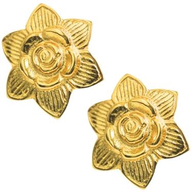 Imagem de collectiblesBuy Puxador de armário de pétala de rosa em latão brilhante – Puxador decorativo dourado para cômoda, armário, armário e móveis de cozinha | Alça floral vintage para decoração de casa e