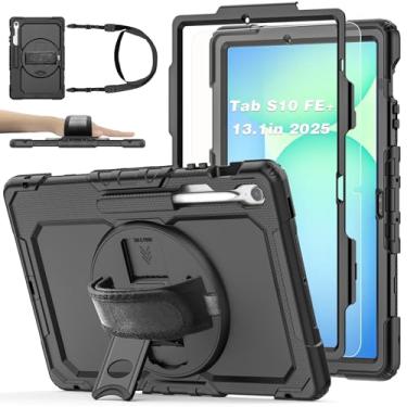 Imagem de BASE MALL Capa para tablet Samsung Galaxy Tab S10 FE Plus 5G de 13,1 polegadas, capa protetora à prova de choque com protetor de tela de vidro temperado, suporte giratório, suporte para caneta S, alça