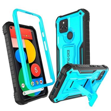 Imagem de ExoGuard Capa de borracha à prova de choque para Google Pixel 5, protetor de tela integrado e suporte compatível com o celular Google Pixel 5 (azul)