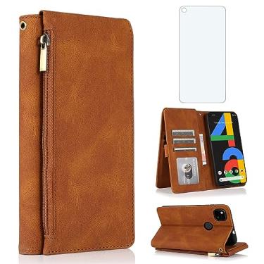 Imagem de Asuwish Capa carteira compatível com Google Pixel 4a 4G, protetor de tela de vidro temperado e capa flip de couro com zíper, suporte para cartão, acessórios para celular Pixel4a Pixle a4 5.8 2020