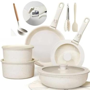 Imagem de Jogo de Panelas Ceramica Antiaderente 18 Peças com Cabo/Punho removível/destacável, Conjuntos de panelas de cozinha de indução antiaderente com alça removível