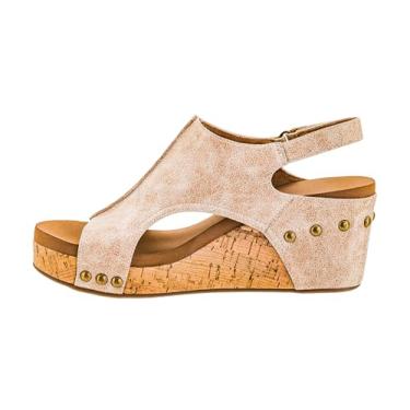 Imagem de Corkys Footwear Carley Wedges feminino, com palmilhas acolchoadas de espuma EVA Corkys, salto de 6 cm, leve para uso o dia todo e fecho de velcro, Areia envelhecida, 41