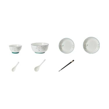 Imagem de Pratos de cerâmica práticos de vento nórdico simples, requintados e resistentes a altas temperaturas - Conjunto de 18 peças com tigela de sopa [tigela de arroz de 12,7 cm]