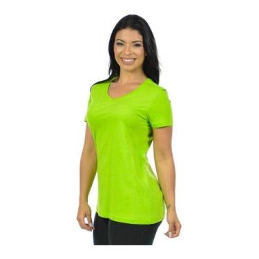 Imagem de Blusa Feminina Longa Decote V Lisa - Vesttuario, G, Verde limão