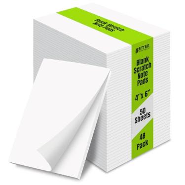 Imagem de Better Office Products Blank Scratch Note Pads, 4" x 6" Pads, Server Notepads, 50 Sheets per Pad, Memo Pads, Gummed Binding for Easy Tear-off (48 Pack)
