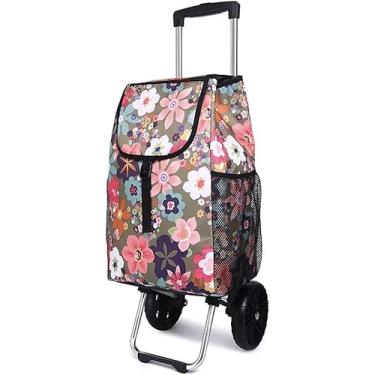 Imagem de Saco Dobrável Do Trole Da Forma Em 2 Rodas De Borracha Saco Destacável Da Liga De Alumínio Resistente Organizador Impermeável Do Carrinho De Compras Da Grande Capacidade Com, Flower