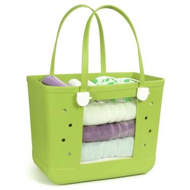 Imagem de CLLTIV Bolsa de praia de borracha, impermeável, bolsa de viagem, lavável, aberta para praia, esportes e piquenique, Verde abacate, Large