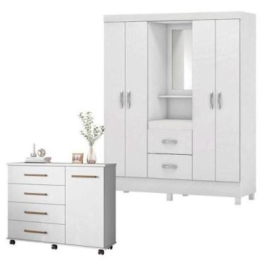 Imagem de Cômoda Flora E Guarda Roupa Casal Lord Branco Flex - Demóbile