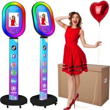 Imagem de RDYMONKEY ZLPOWER Cabine fotográfica para qualquer iPad com suporte de iPad com logotipo personalizado gratuito, controle remoto, luzes de anel de beleza RGB, máquina portátil de cabine fotográfica e