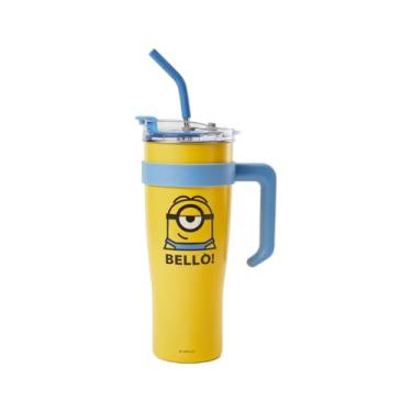 Imagem de MINISO Copo de viagem Minions Copo de aço inoxidável 1,530 g com alça garrafa de água isolada a vácuo com tampa e suporte de copo de café com canudo compatível com caneca livre de BPA para meninas e