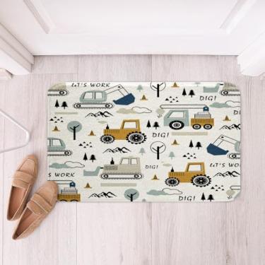 Imagem de Feelyou Tapete de Banho Infantil de Carro de Desenho Animado Branco e Amarelo 40,6 x 60,9 cm ou 50,8 x 81,2 cm