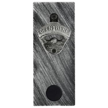 Imagem de Luwanburg Abridor de cerveja de ferro fundido antigo montado na parede com tampa de garrafa magnética apanhador de metal praga prata para geladeira