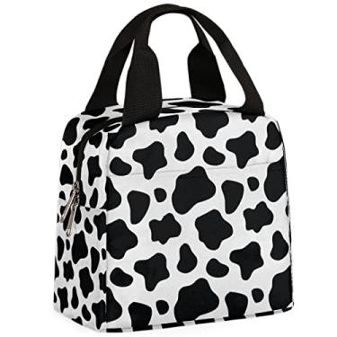 Imagem de Sacos de almoço para mulheres meninas pele de vaca impressa lancheira térmica reutilizável refrigerador almoço sacola lancheira preparação refeição recipiente de almoço para homens adultos trabalho escritório piquenique escola