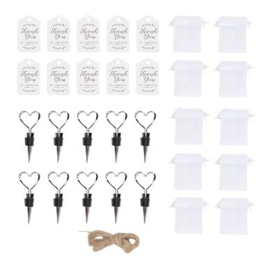 Imagem de Pssopp Stoppers de Vinho Em Forma de Coração Conjunto, Stoppers de Garrafa de Bebida de Design Com Rótulos Rollo de Corda para Engajamento de Aniversário de Casamento