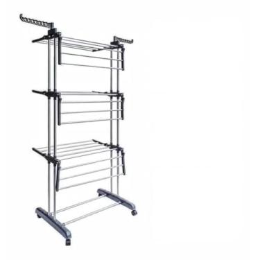 Imagem de Varal Retrátil de Chão Vertical - Suporte Resistente com Abas Dobráveis para Roupas(Cinza)